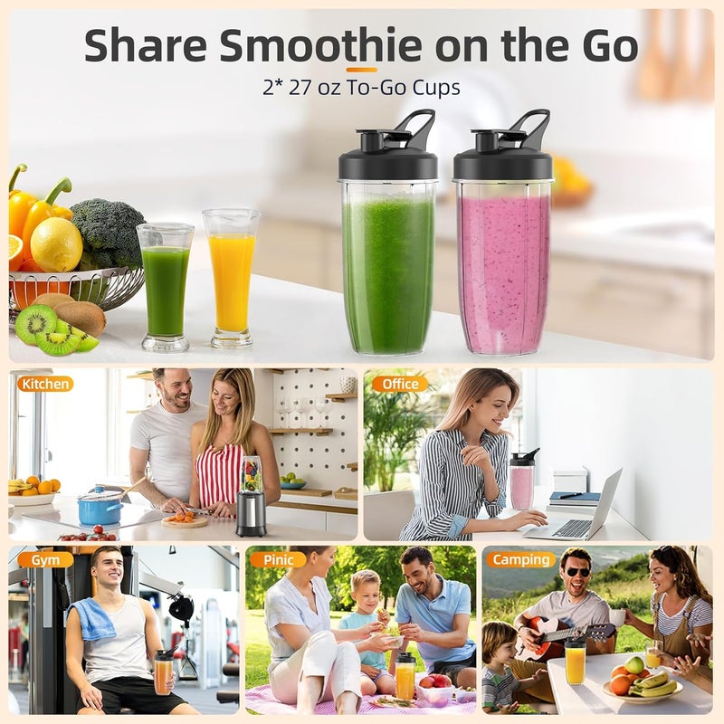 LAMPICK Smoothie Blender, 1300W Personal Blender for Smoothies, Shakes and Nutrient Extractions with 2pcs BPA-Free 27oz Portable To-Go Bottles - Image 5